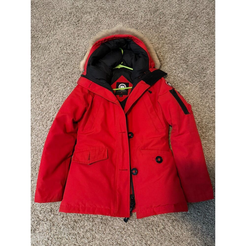 Canada Goose Women's Montebello Red Down Parka, Vintage Fur Trim, XS - Excellent